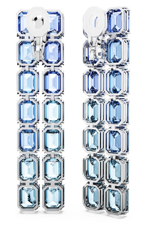 Swarovski Rhodium Plated Millenia Octagon Long Clip Earrings In Blue