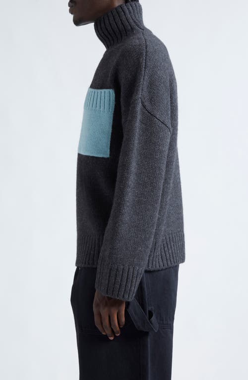 Shop Jw Anderson Patch Pocket Wool & Alpaca Blend Turtleneck Sweater In Dark Grey/arctic Blue