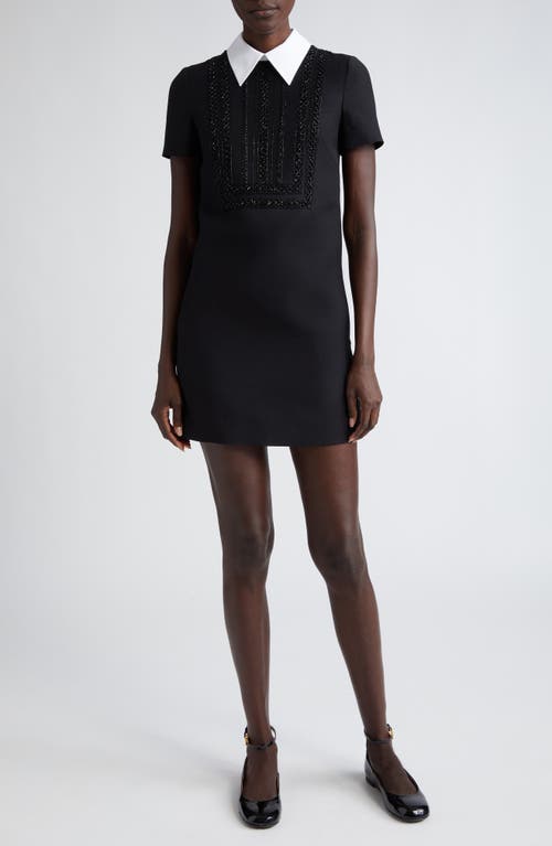 Valentino Beaded Wool & Silk Crepe Couture Shift Dress In Nero/bianco