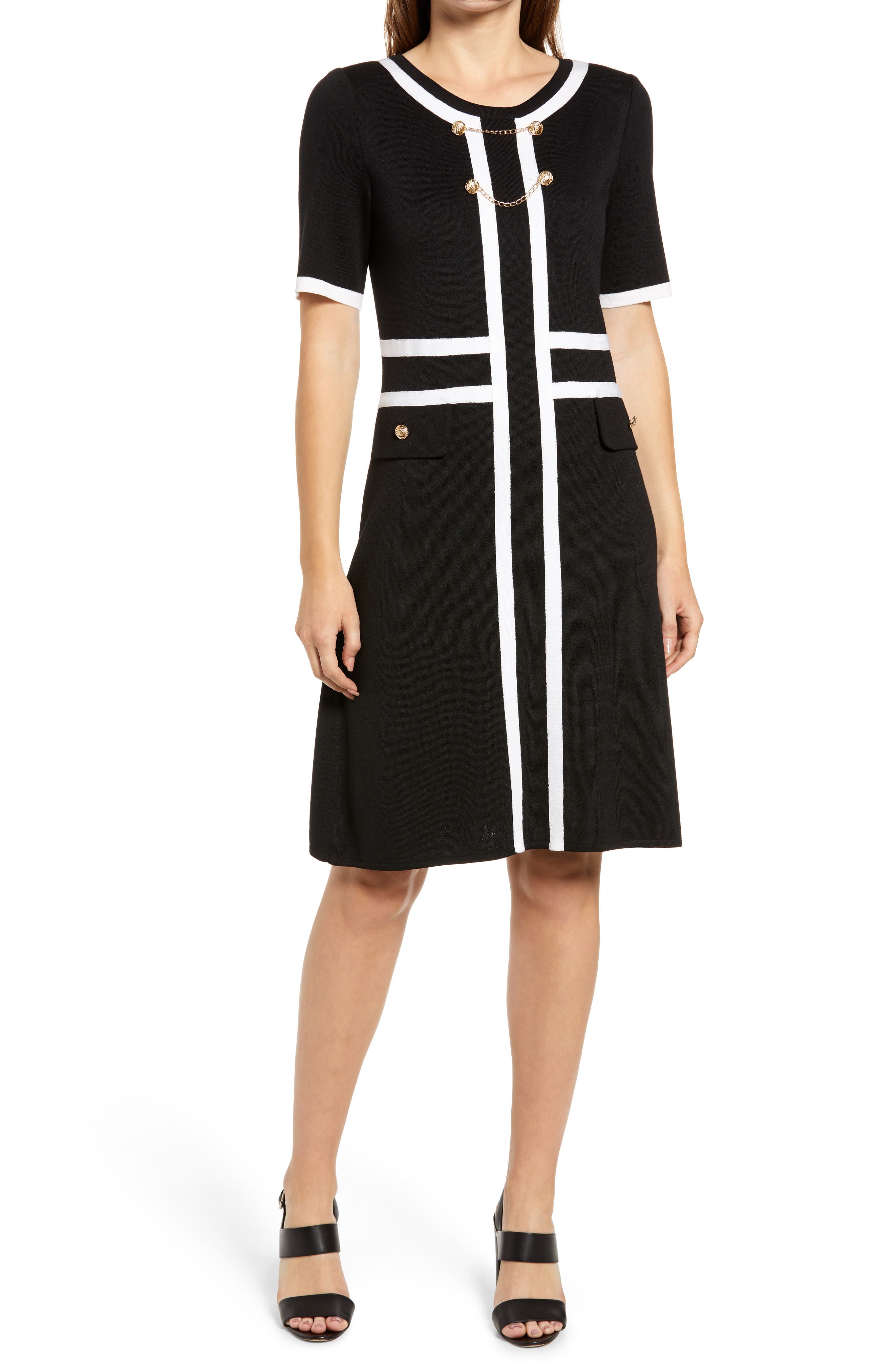Ming Wang Chain Detail Knit Dress 