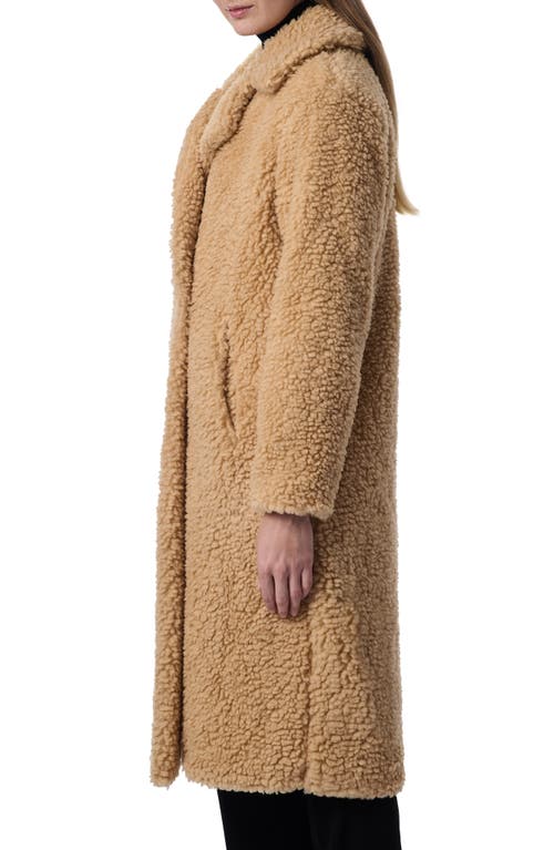 Shop Bernardo Faux Shearling Double Breasted Longline Coat In Ginger Root