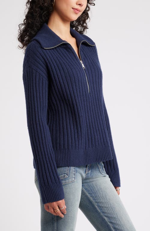 Shop Bp. Quarter Zip Cotton Blend Rib Sweater In Navy Iris