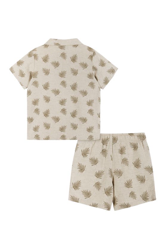 Shop Andy & Evan Kids' Frond Button-up Shirt & Shorts Set In Beige Palm