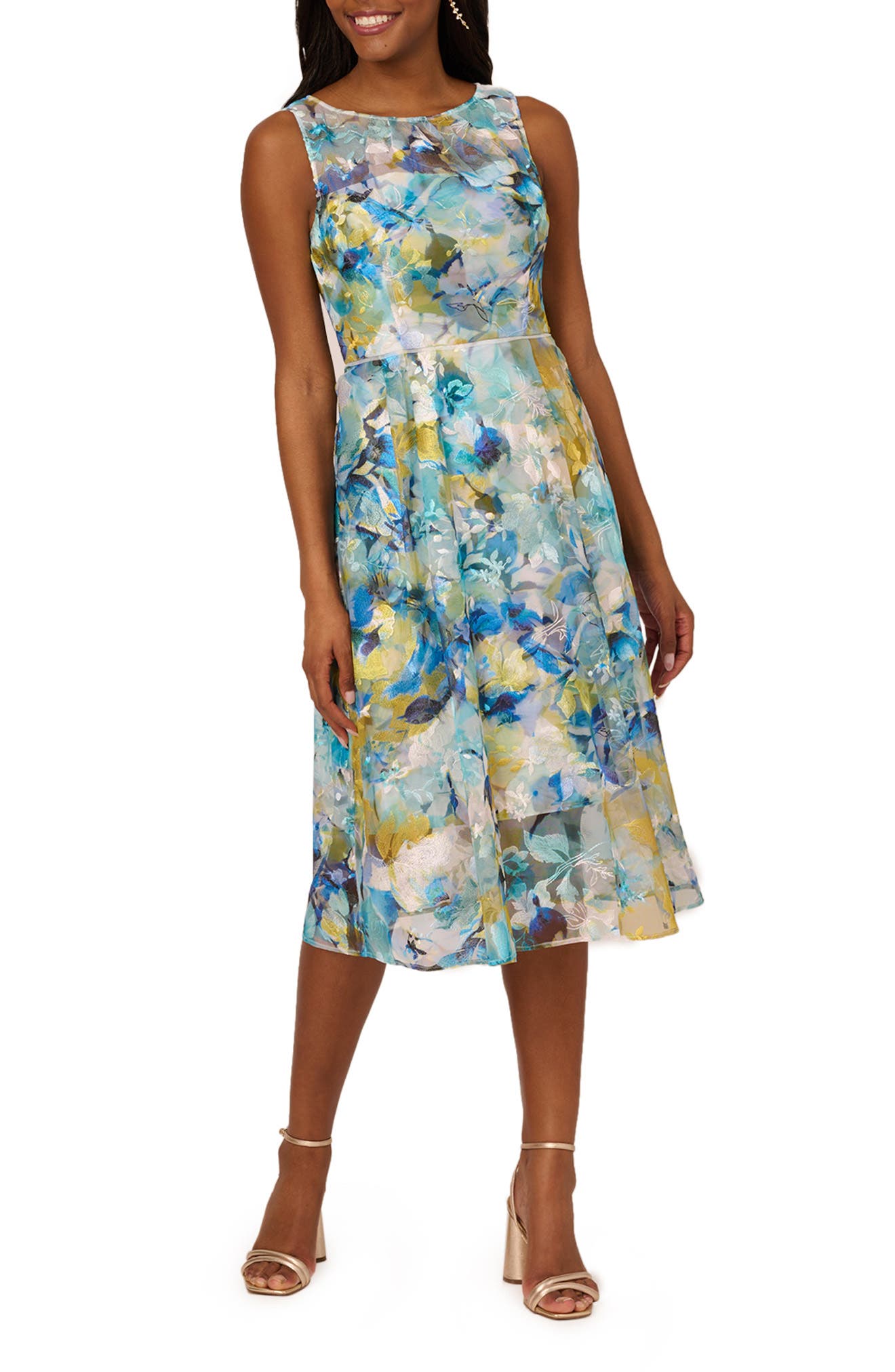 Adrianna Papell Floral Embroidered Fit & Flare Dress | Nordstrom