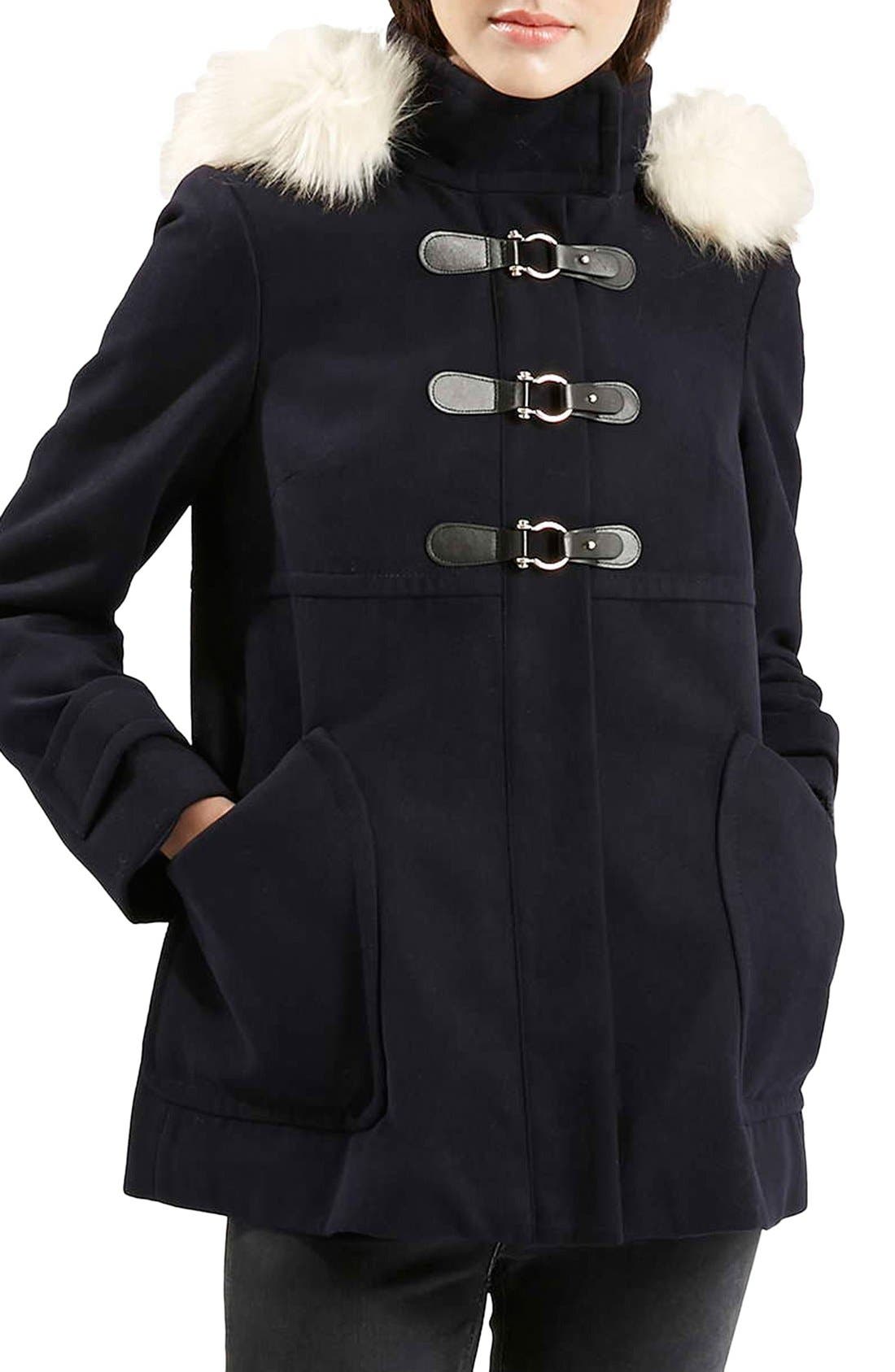 'Hattie' Faux Fur Trim Duffle Coat Nordstrom