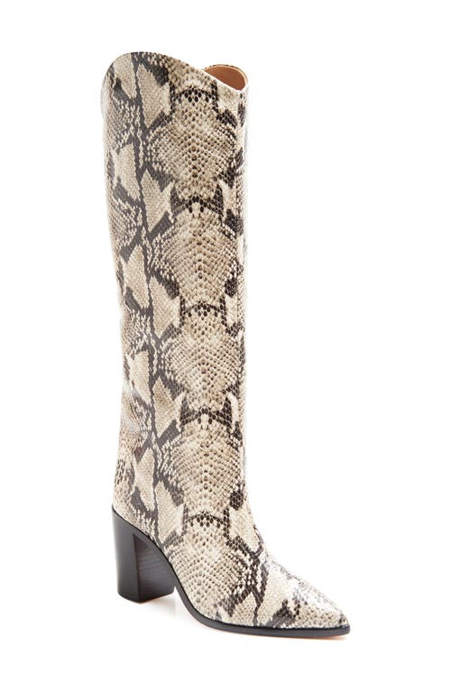 Maryana Pointed Toe Block Heel Knee High Boot in Natural Snake Print