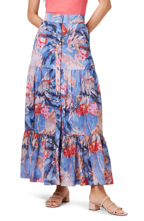 NIC+ZOE Dreamscape Floral Tiered Maxi Skirt in Blue Multi
