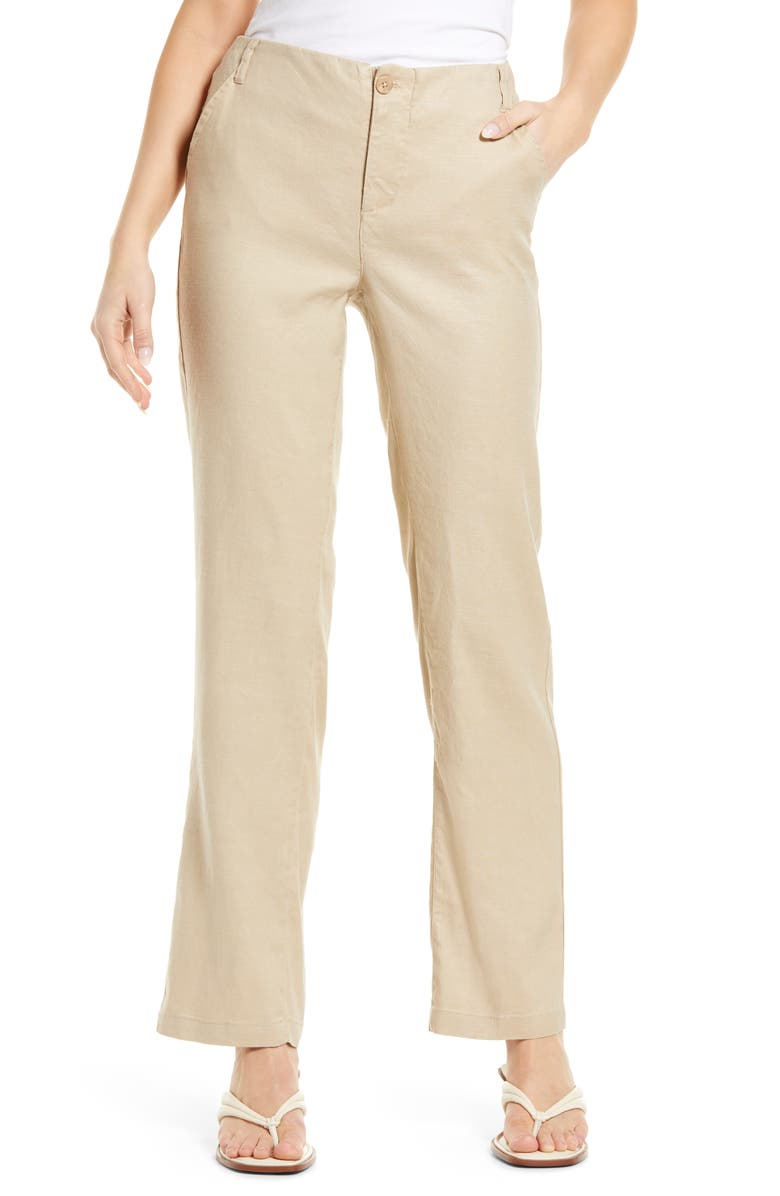 NYDJ Marilyn Linen Blend Trousers, Main, color, STRAW