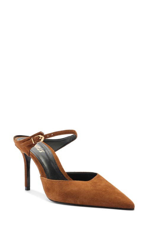 Schutz Laura Ankle Strap Pointed Toe Mule in Dark Caramel at Nordstrom, Size 11