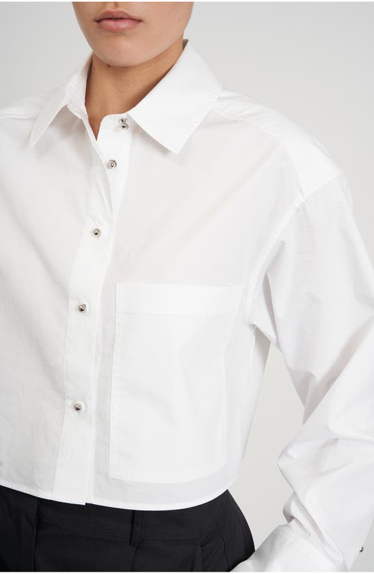 Shop Rebecca Minkoff Layne Crop Button-up Shirt In Bright White