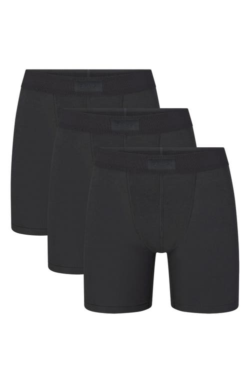 Shop Skims 3-pack 5-inch Stretch Cotton & Modal Boxer Briefs In Onyx