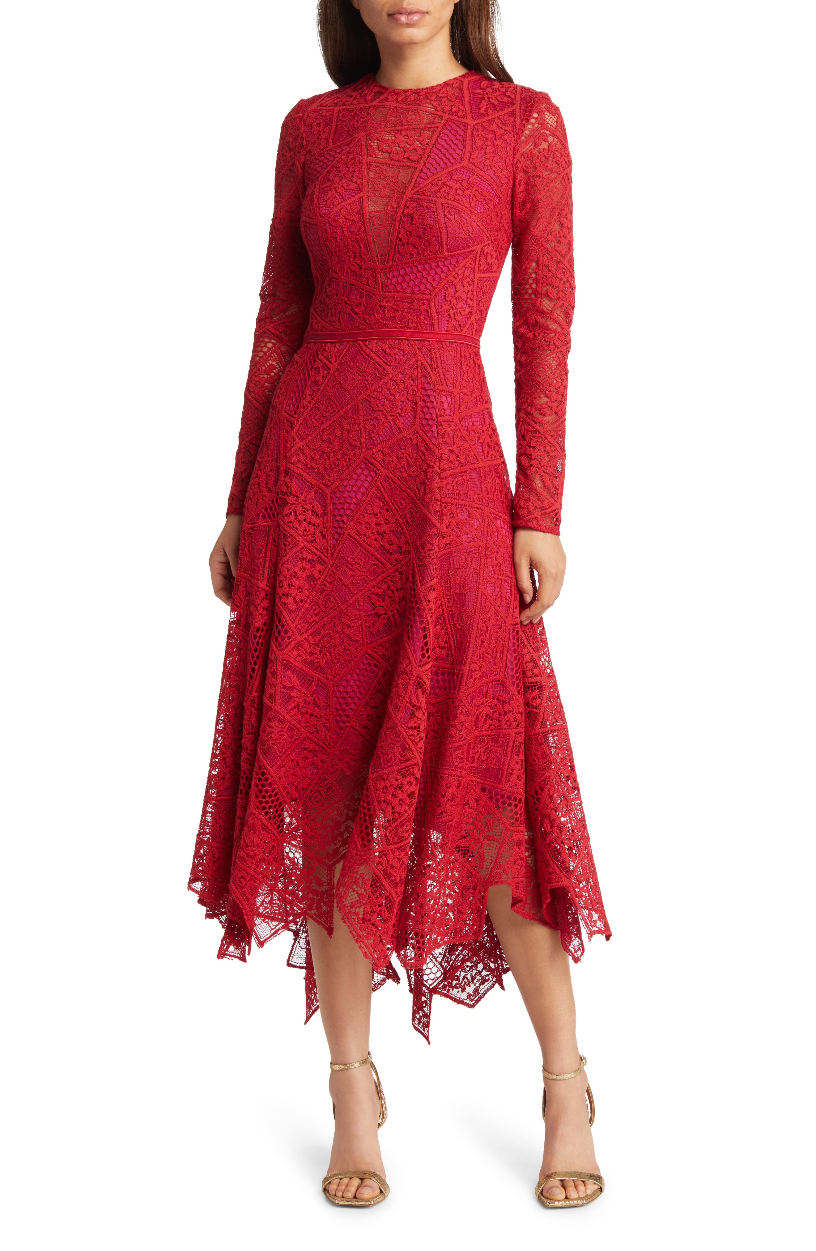 Tadashi Shoji Long-Sleeve Lace Dress | vrealitybolivia.com