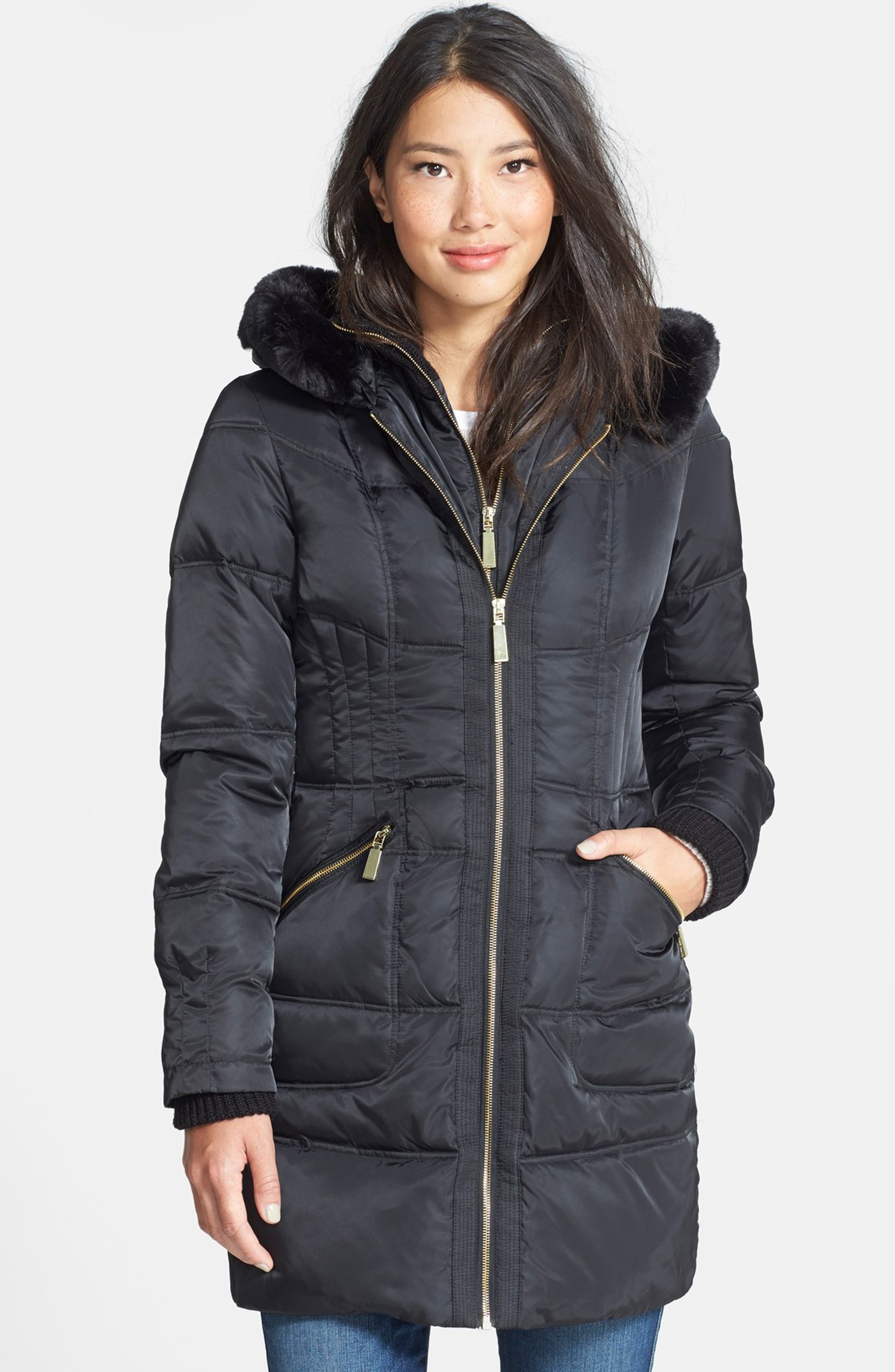 Vince Camuto Faux Fur Trim Hooded Quilted Walking Coat | Nordstrom