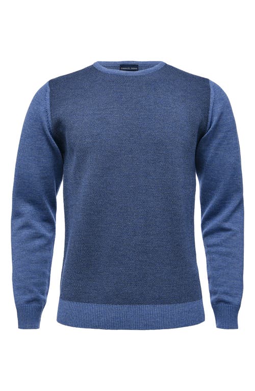 Herringbone Crewneck Merino Wool Sweater in Medium Blue