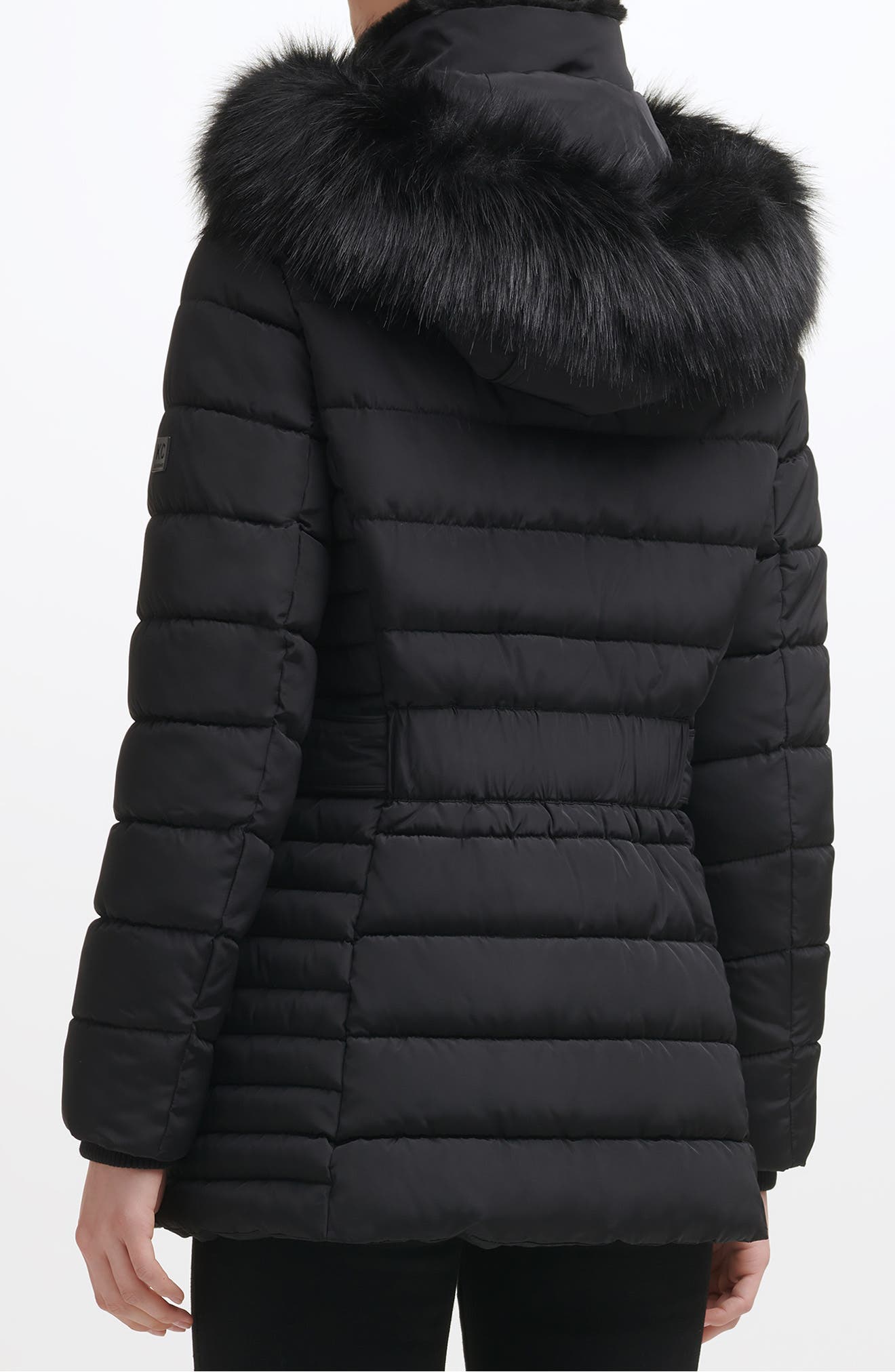 Hooded Puffer Coat with Faux Fur Trim 