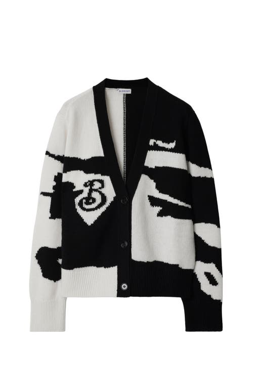 Shop Burberry Ekd Cashmere Cardigan In Black/chalk