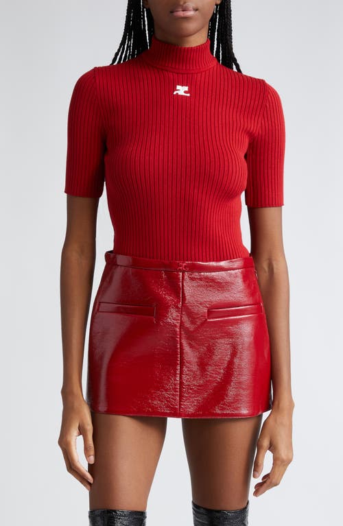 Courrèges Embroidered Logo Mock Neck Rib Sweater at Nordstrom,