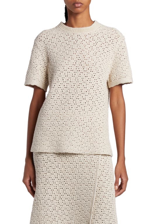 Shop Bottega Veneta Cotton Crochet Sweater In Bone/cloud