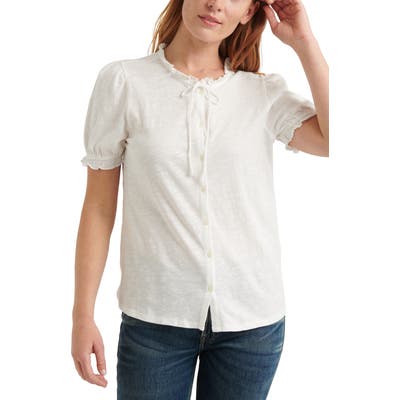 Lucky Brand Short Sleeve Button Front Jersey Shirt, White