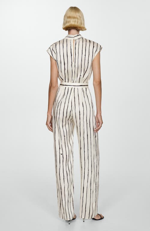 Shop Mango Stripes Wide Leg Satin Jumpsuit In White