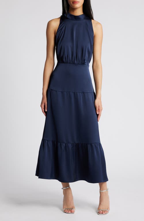 Shop Sam Edelman High Neck Sleeveless Satin Dress In Navy