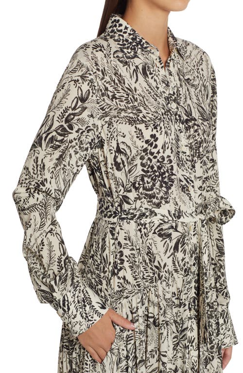 Shop Golden Goose Botanical Print Pleated Crepe Shirtdress In Bone White/black