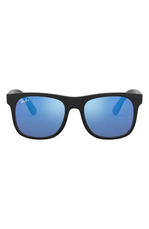 Ray-Ban Junior 48mm Mirrored Square Sunglasses in Rubber Black/Blue Mirror at Nordstrom