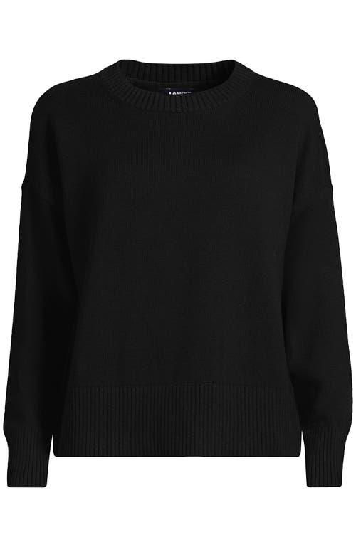 Shop Lands' End Cotton Easy Fit Crew Neck Sweater In Black