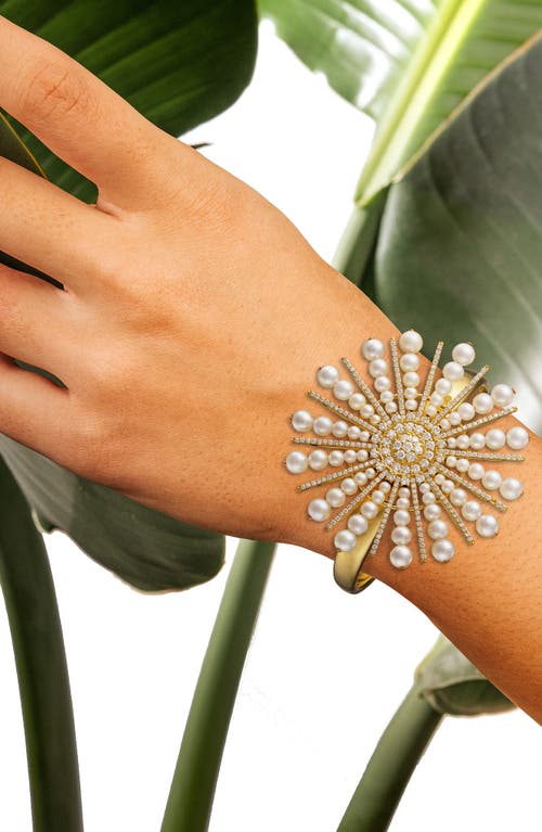 Mindi Mond Akoya Pearl & Diamond Spoke Bangle In Pearl/dia/18k