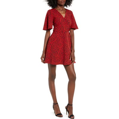 Speechless Faux Wrap Minidress, Red