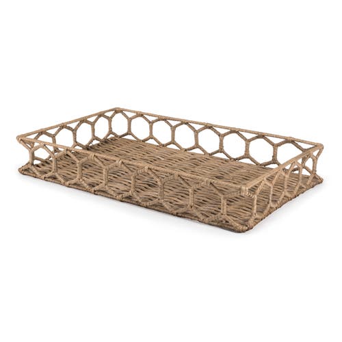 Happimess Honeycomb 19.75" Rustic Bohemian Hand-woven Rattan Tray, Natural In Natural