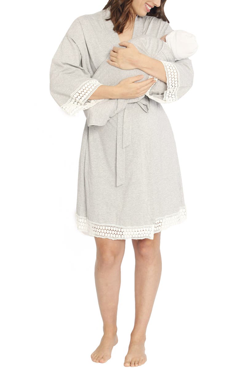 Angel Maternity Nursing/Maternity Dress, Robe & Baby Wrap Set, Alternate, color, Grey/ White