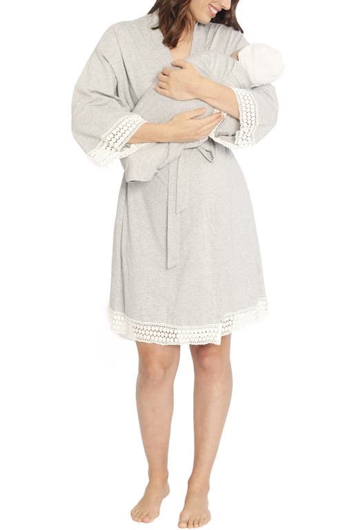 Shop Angel Maternity Nursing/maternity Dress, Robe & Baby Wrap Set In Grey/white