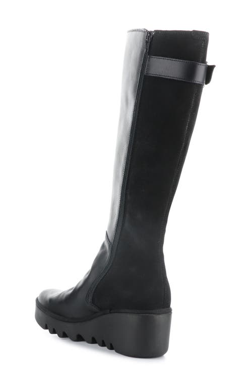 Shop Fly London Befy Knee High Platform Wedge Boot In Black Dublin/oil