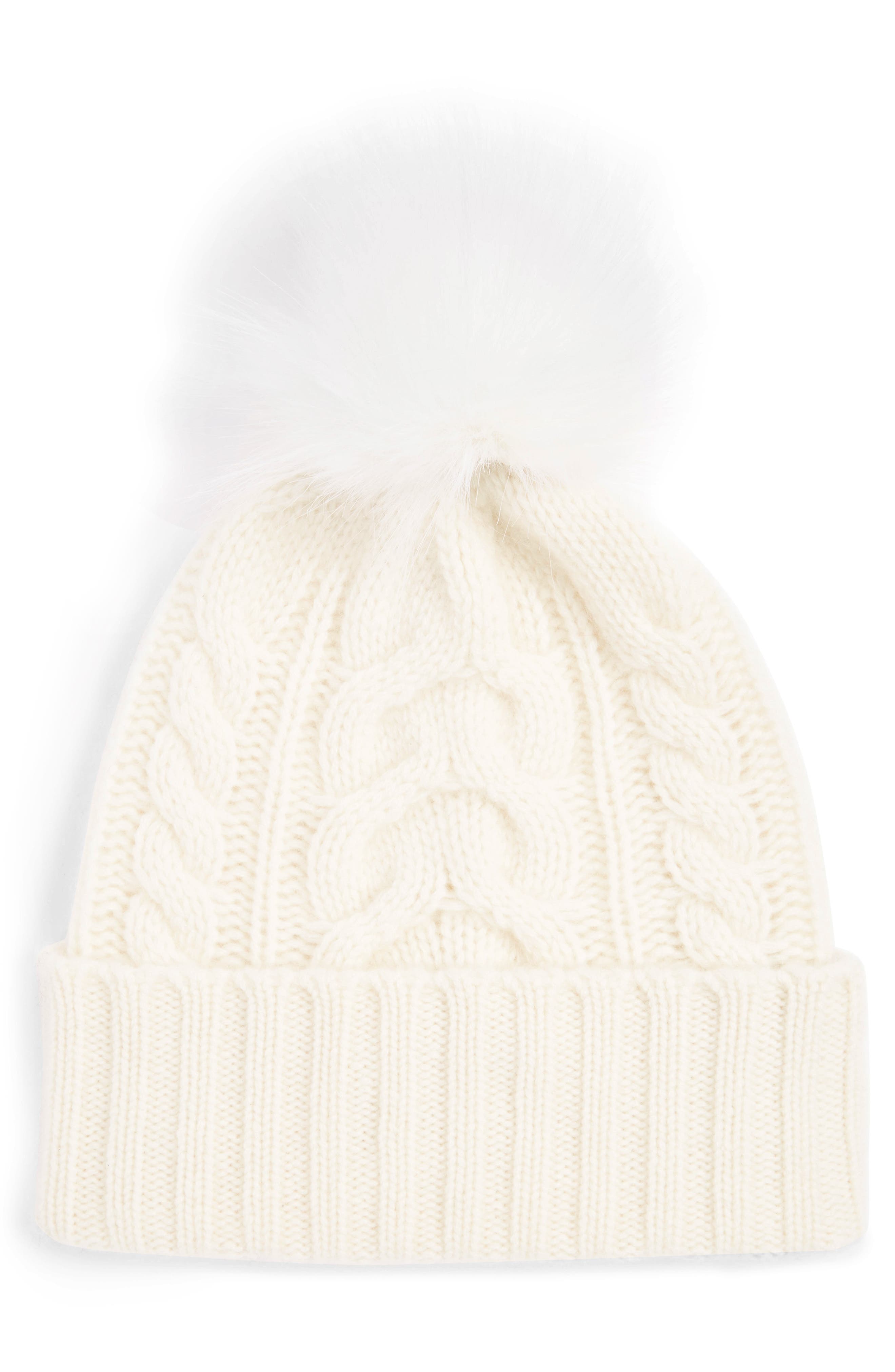 halogen cable cashmere pom beanie