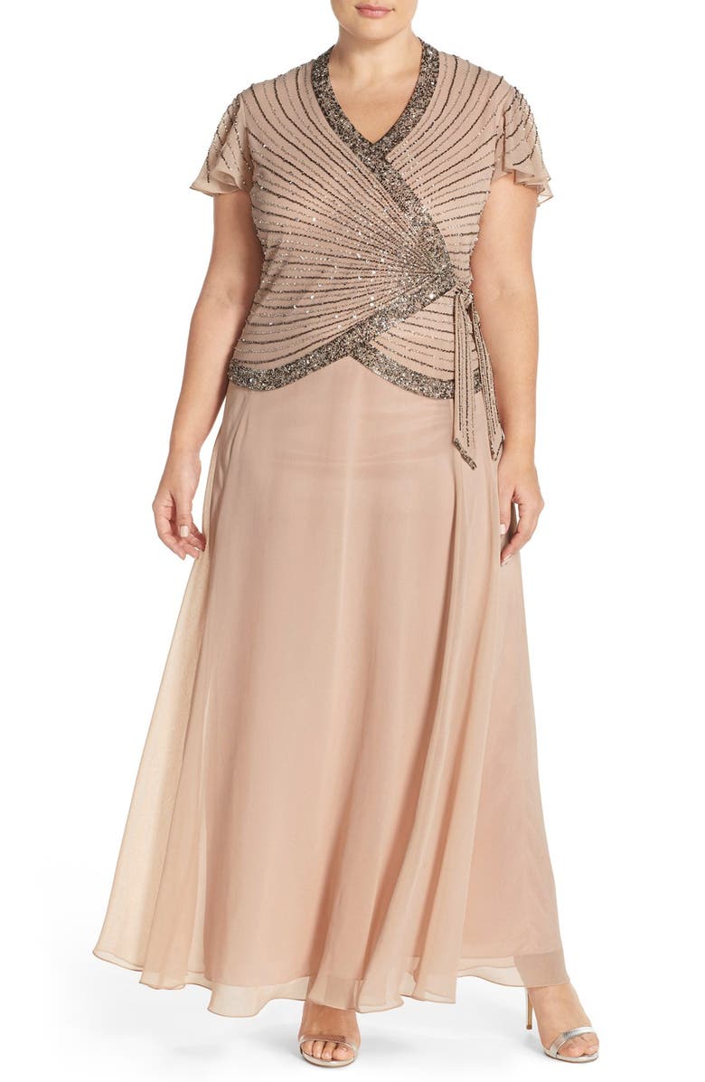 J Kara Embellished Faux Wrap Gown Plus Size Nordstrom