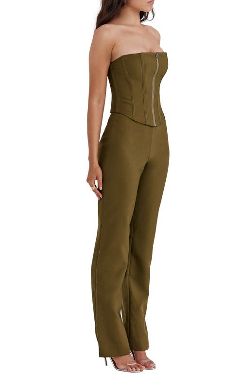 Shop Mistress Rocks Strapless Corset Jumpsuit In Khaki