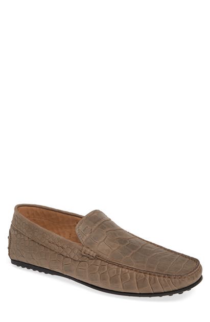 Click to view more detailed imagery on our partner's website Tod's Pantofola City Driving Shoe In Torba / Printed Croc/ Beige