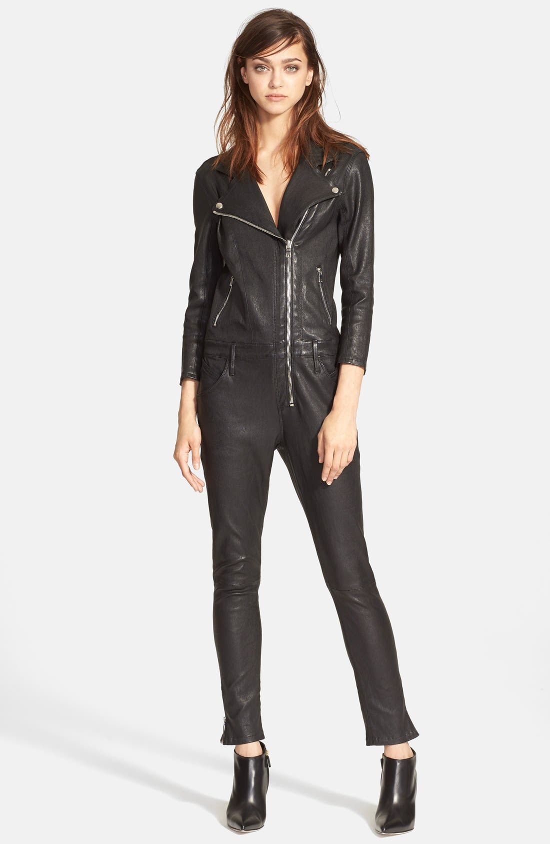RtA 'Zouzou' Lambskin Leather Moto Jumpsuit Nordstrom