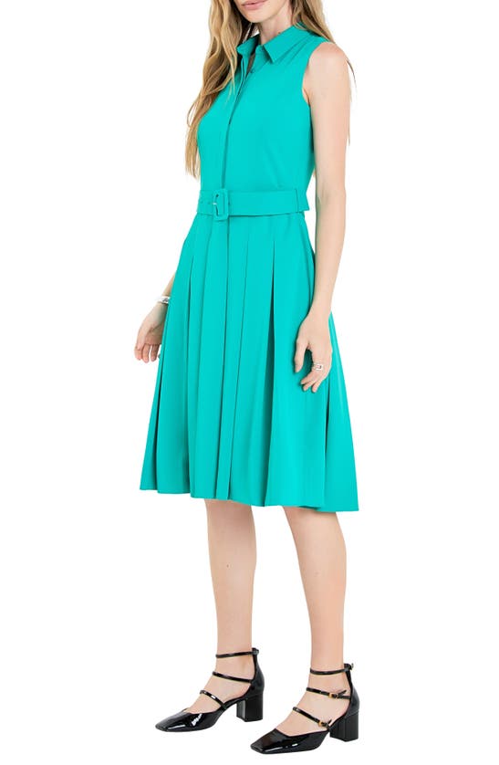 Shop English Factory Pleated Belted Sleeveless Midi Shirtdress In Kelly Green