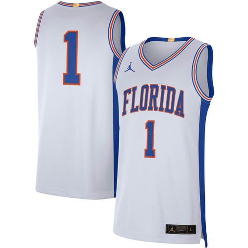 Men's Jordan Brand #1 White Florida Gators Retro Limited Jersey