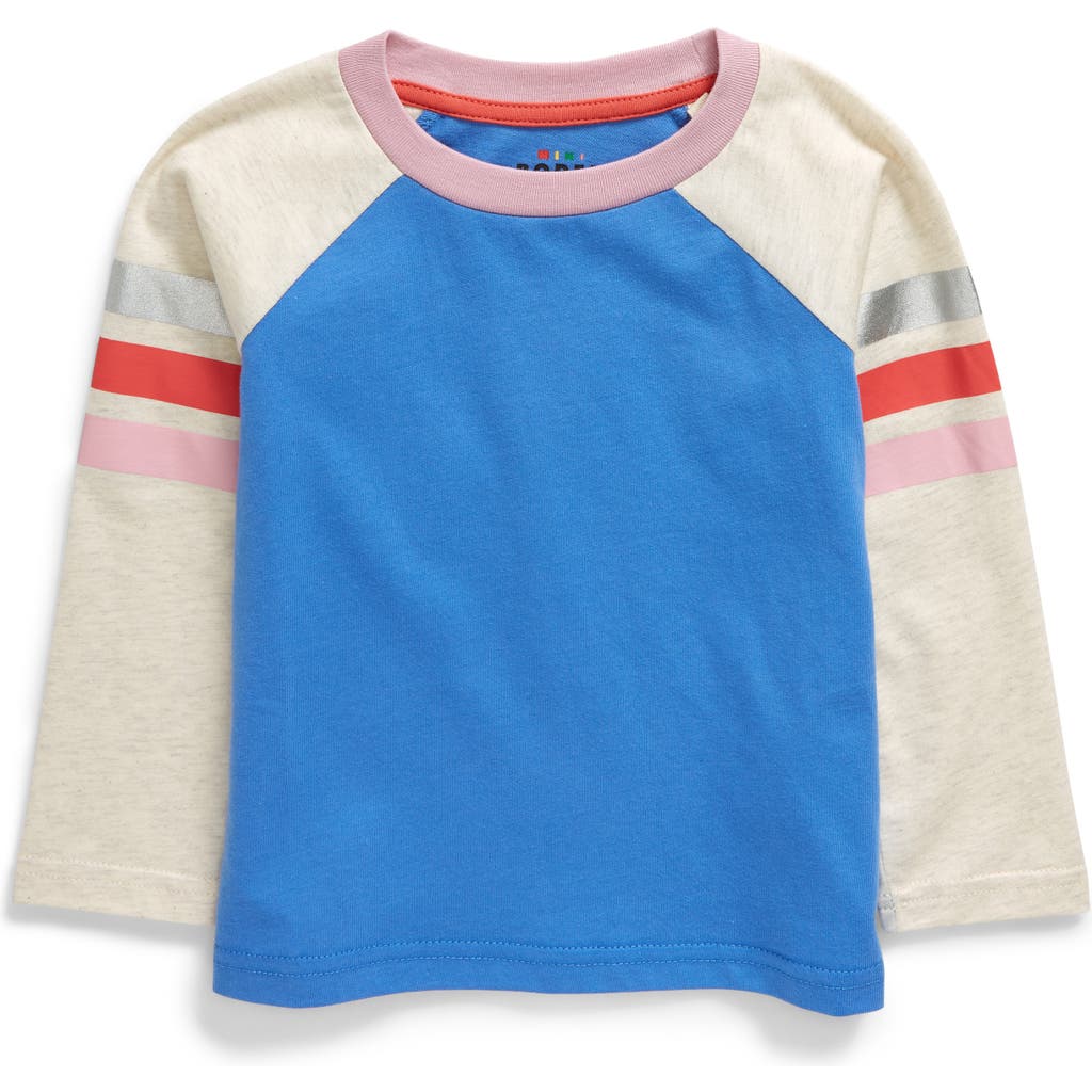 Boden Kids' Colourblock Long Sleeve Cotton T-shirt In Surf Blue/oatmeal