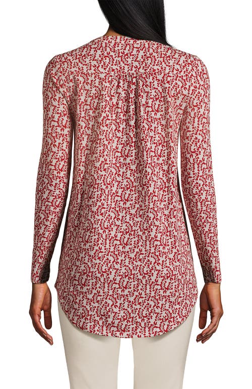 Shop Lands' End Long Sleeve Lattice Pintuck Tunic In Dark Orange Floral Vines