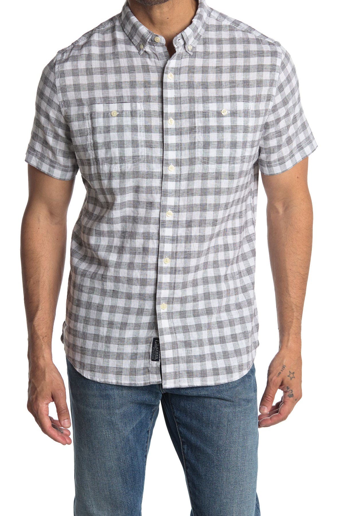Grayers Lenox Short Sleeve Gingham Print Regular Fit Shirt In Open Grey38