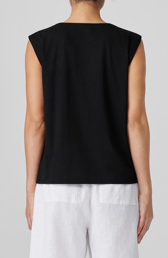 Shop Eileen Fisher Crewneck Organic Cotton Jersey Sleeveless Top In Black