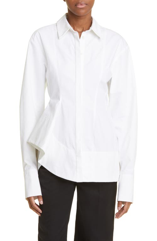 Asymmetric Ruffle Button-Up Shirt in White