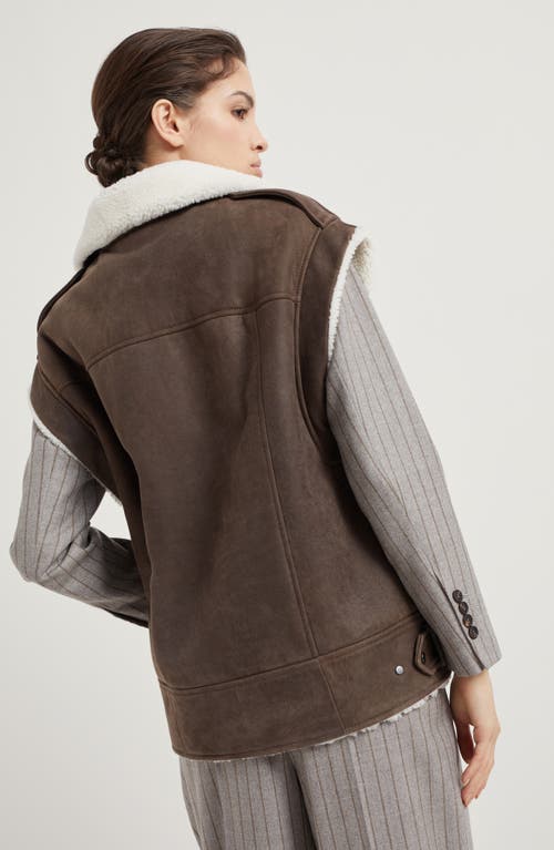 Shop Brunello Cucinelli Shearling Biker Jacket In Light Grey