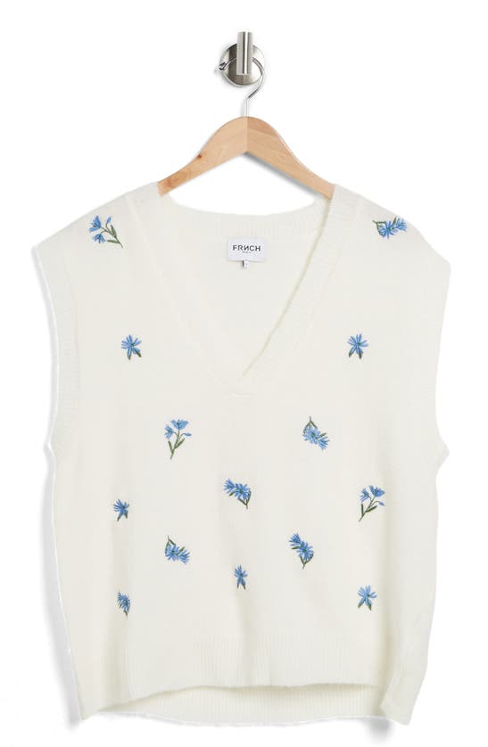 Frnch Meliora Embroidered Floral Sweater In Ecru Wht Fabrc