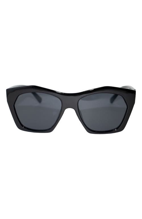 Clara 50mm Polarized Small Geometric Sunglasses in Black/Black