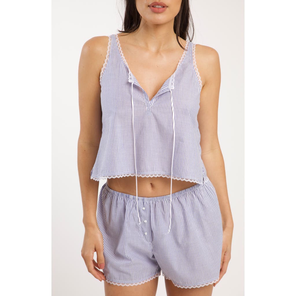 Andine Vivi Striped Lace-trim Cotton Tank In Navy